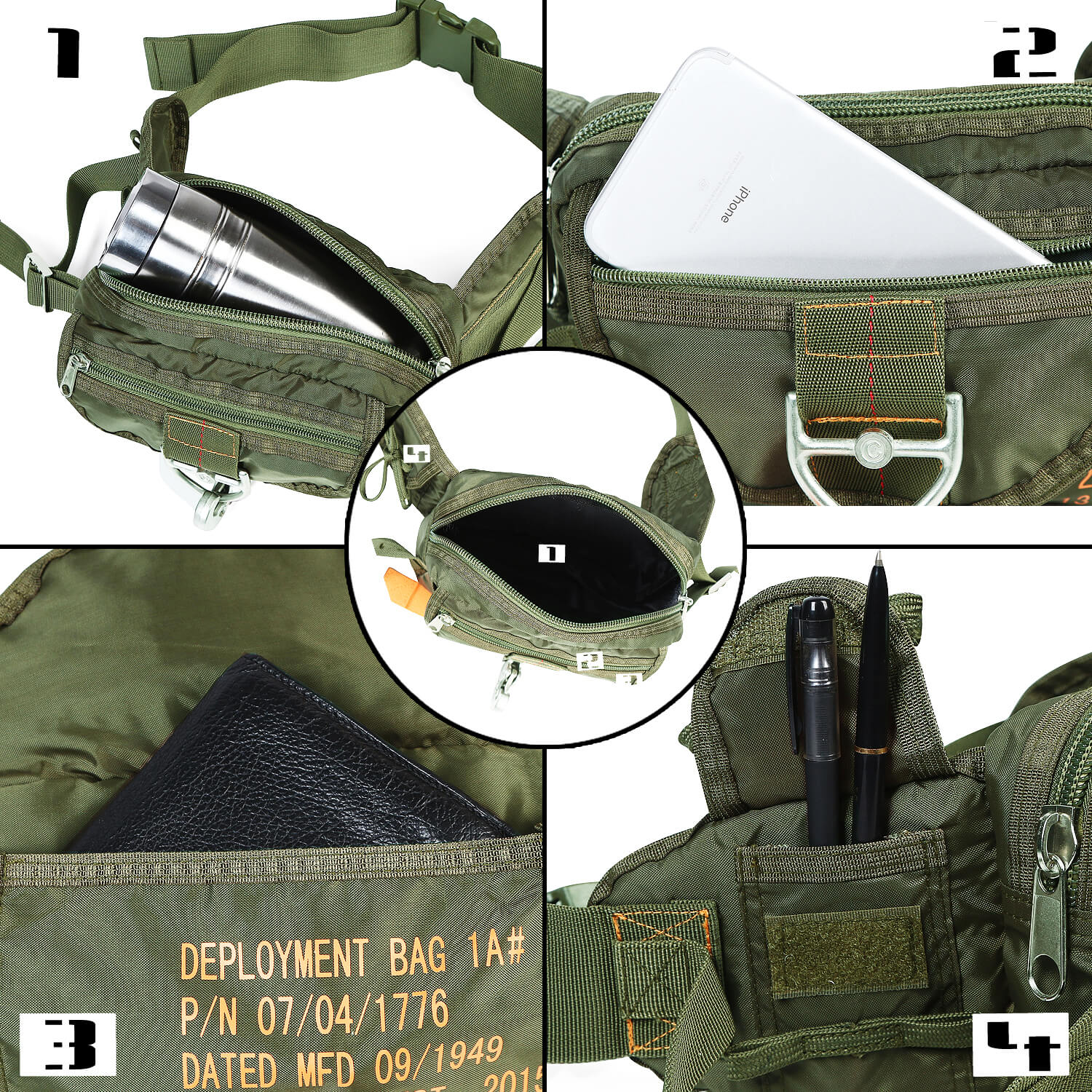 Pochete militar para caminhada na cintura de nylon resistente à água 